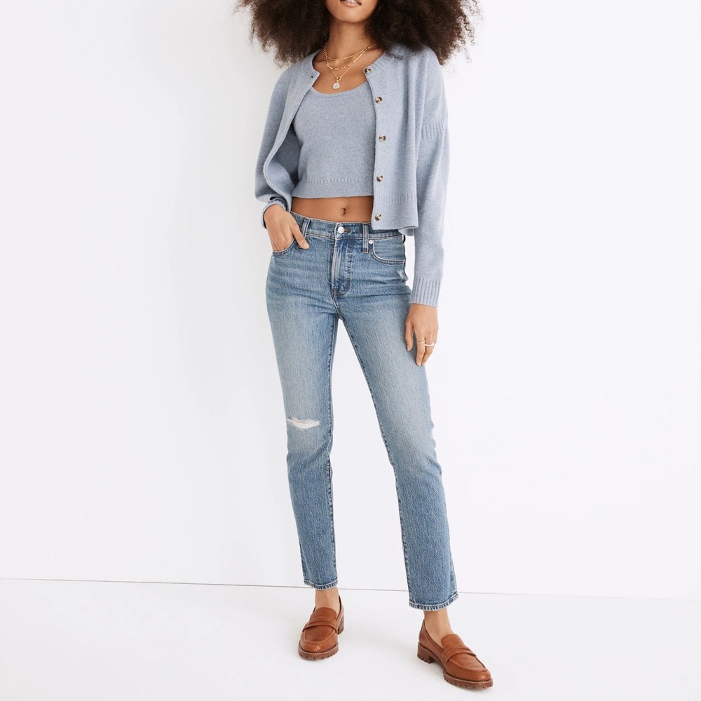 Madewell The Mid-Rise Perfect Vintage Jean in Ainsdale Wash: Knee-Rip Edition